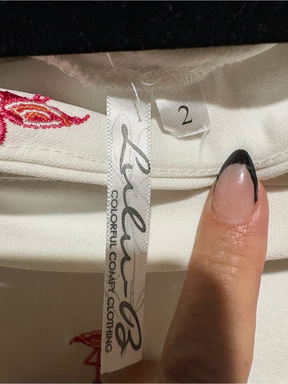 Lulu-B Cream Mini Skirt with Pink Flamingo Embroidery - Picture 4 of 5